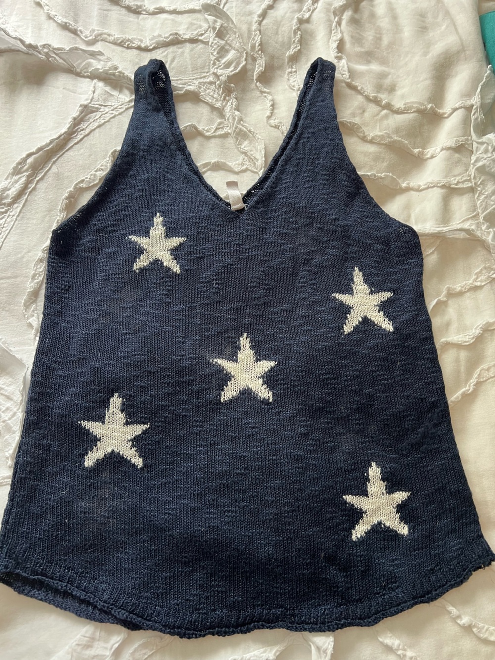 Sleeveless Navy Star Knit Tank Top
